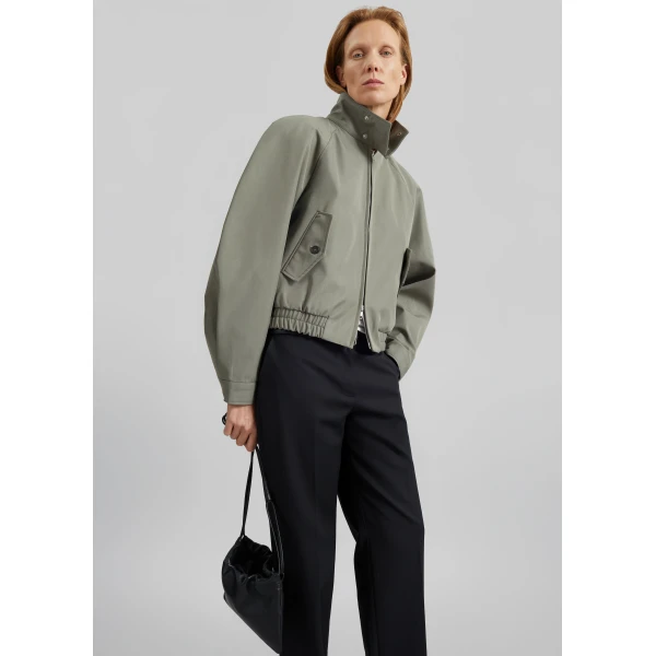 The Frankie Shop Rennes Curved Blouson Jacket - Sage - Oversized Minimalist Jackets in Green - Shop at Luxury Shoes 
