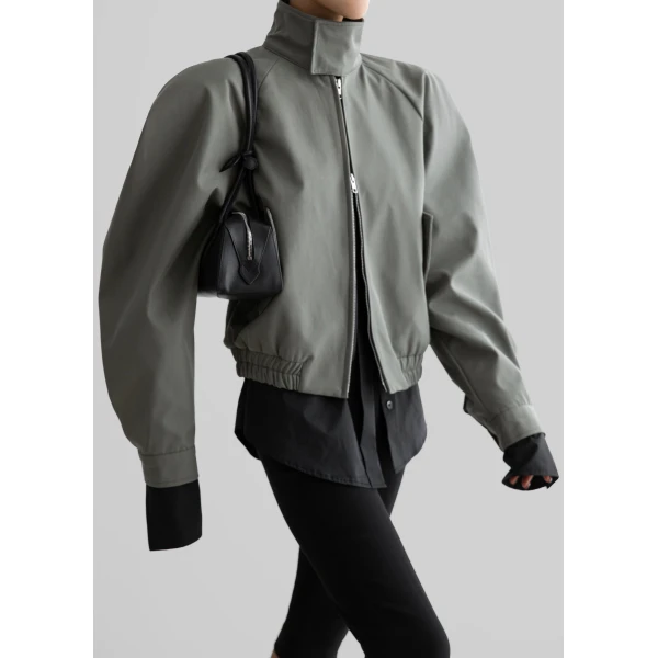 The Frankie Shop Rennes Curved Blouson Jacket - Sage - Oversized Minimalist Jackets in Green - Shop at Luxury Shoes 
