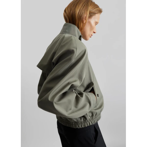 The Frankie Shop Rennes Curved Blouson Jacket - Sage - Oversized Minimalist Jackets in Green - Shop at Luxury Shoes 