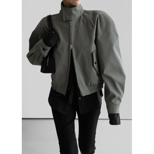 The Frankie Shop Rennes Curved Blouson Jacket - Sage - Oversized Minimalist Jackets in Green - Shop at Luxury Shoes 