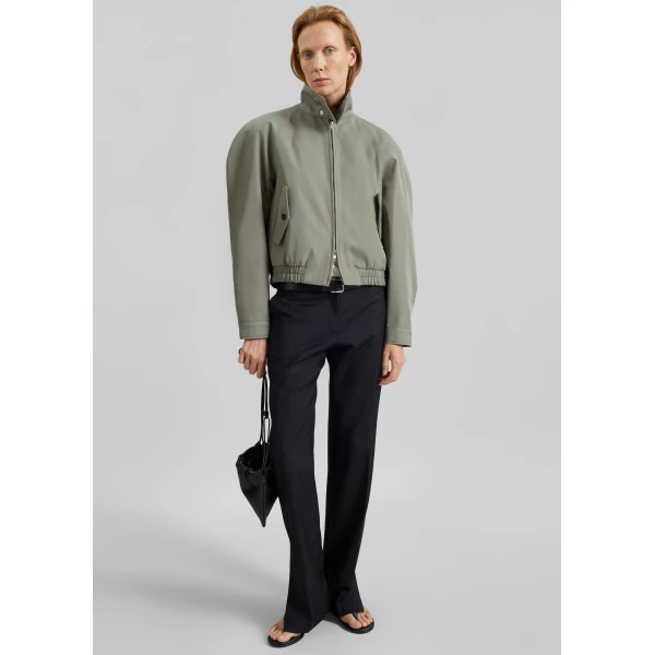 The Frankie Shop Rennes Curved Blouson Jacket - Sage - Oversized Minimalist Jackets in Green - Shop at Luxury Shoes 