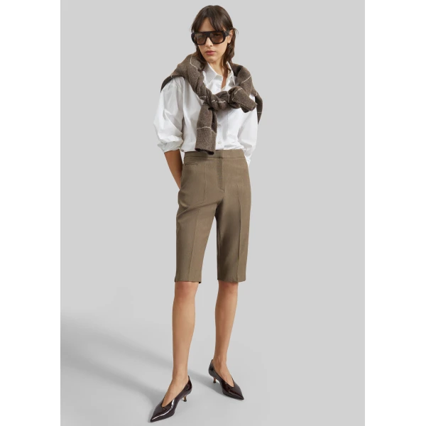 The Frankie Shop Reva Tailored Bermuda Shorts - Dark Taupe - Oversized Minimalist Shorts in Beige - Shop at Luxury Shoes 