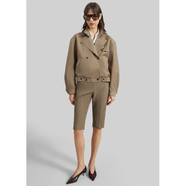 The Frankie Shop Reva Tailored Bermuda Shorts - Dark Taupe - Oversized Minimalist Shorts in Beige - Shop at Luxury Shoes 