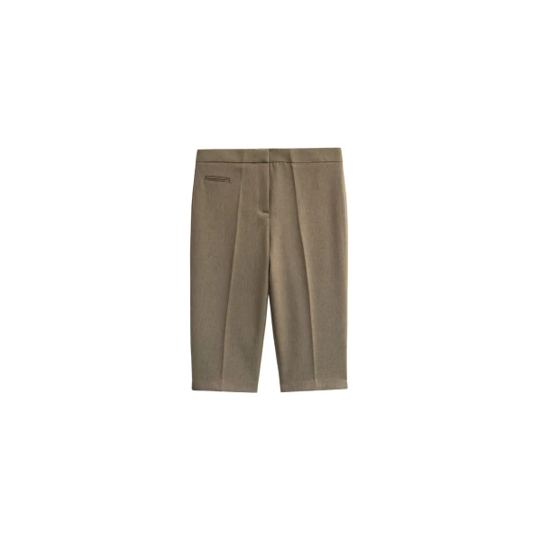The Frankie Shop Reva Tailored Bermuda Shorts - Dark Taupe - Oversized Minimalist Shorts in Beige - Shop at Luxury Shoes 