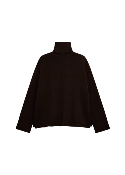 The Frankie Shop Rhea Trapeze Turtleneck - Dark Brown - Oversized Minimalist Knitwear in Beige - Shop at Luxury Shoes 