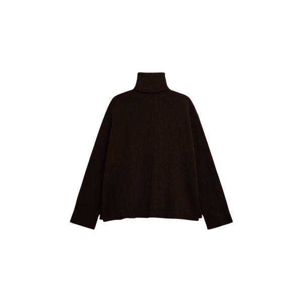 The Frankie Shop Rhea Trapeze Turtleneck - Dark Brown - Oversized Minimalist Knitwear in Beige - Shop at Luxury Shoes 