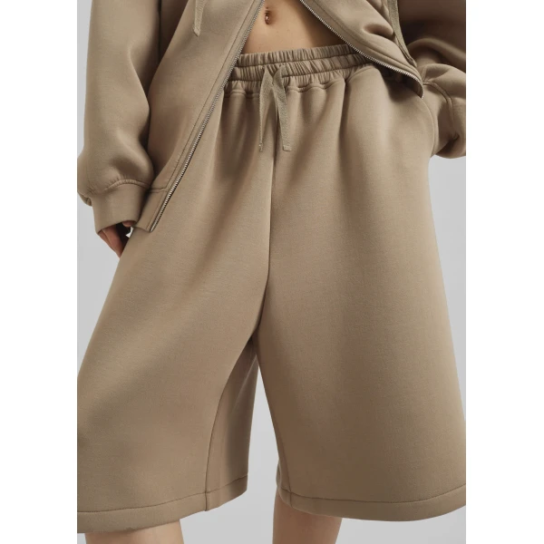 The Frankie Shop Rian Sweatshorts - Camel - Oversized Minimalist Shorts in Beige - Shop at Luxury Shoes 