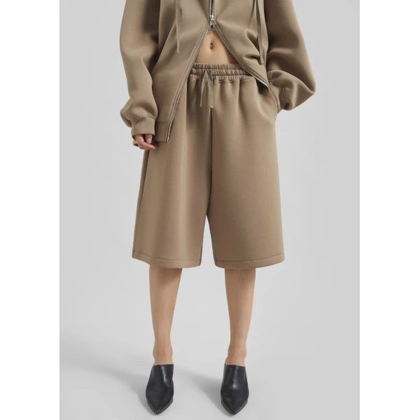 The Frankie Shop Rian Sweatshorts - Camel - Oversized Minimalist Shorts in Beige - Shop at Luxury Shoes 