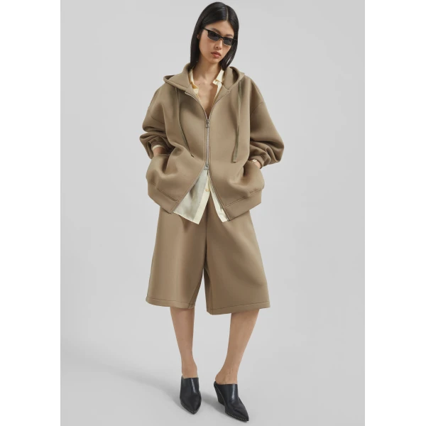 The Frankie Shop Rian Sweatshorts - Camel - Oversized Minimalist Shorts in Beige - Shop at Luxury Shoes 