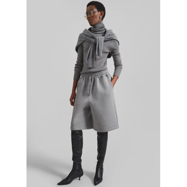 The Frankie Shop Rian Sweatshorts - Grey - Oversized Minimalist Shorts in Grey - Shop at Luxury Shoes 