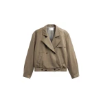 The Frankie Shop Rillan Double-Breasted Blouson Jacket - Taupe Melange - Oversized Minimalist Jackets in Beige - Shop at Luxury Shoes 