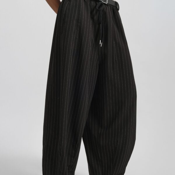 The Frankie Shop Rilton Drawstring Pants – Black/White Pinstripe, view 3