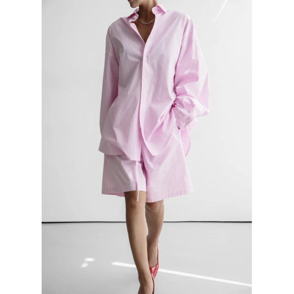 The Frankie Shop Rimini Bermuda Shorts - Pink/White Stripe - Oversized Minimalist Shorts in Multicolour - Shop at Luxury Shoes 