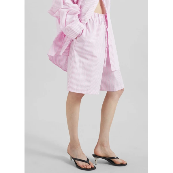 The Frankie Shop Rimini Bermuda Shorts - Pink/White Stripe - Oversized Minimalist Shorts in Multicolour - Shop at Luxury Shoes 