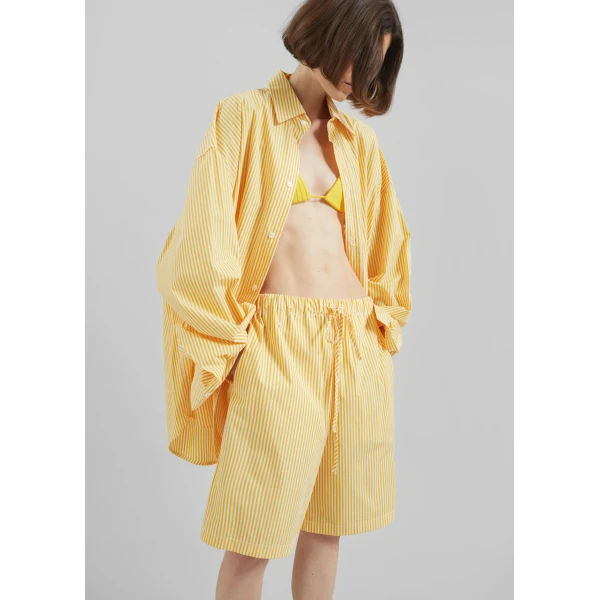 The Frankie Shop Rimini Bermuda Shorts - Yellow/White Stripe - Oversized Minimalist Shorts in Multicolour - Shop at Luxury Shoes 