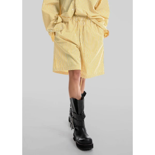 The Frankie Shop Rimini Bermuda Shorts - Yellow/White Stripe - Oversized Minimalist Shorts in Multicolour - Shop at Luxury Shoes 