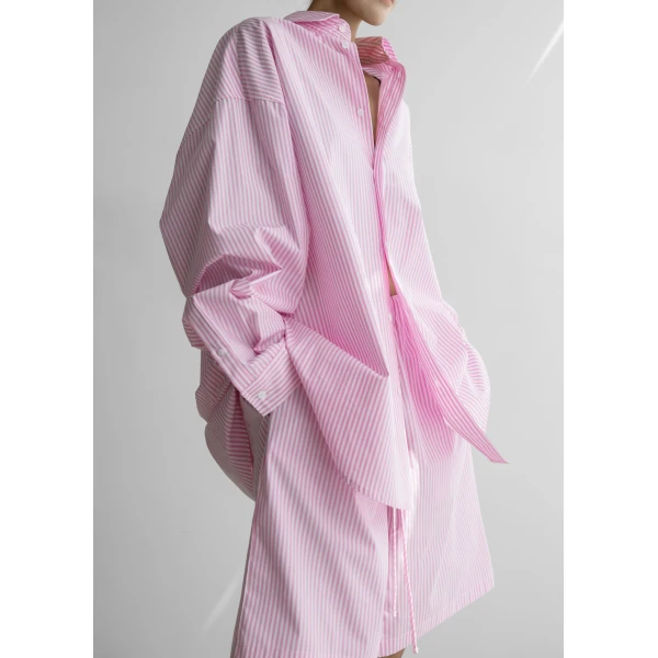 The Frankie Shop Rimini Oversized Poplin Shirt - Pink/White Stripe - Oversized Minimalist Tops in Multicolour - Shop at Luxury Shoes 