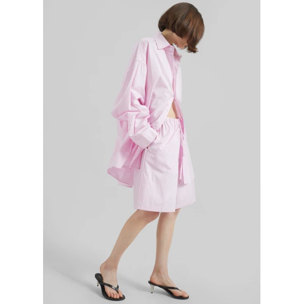 The Frankie Shop Rimini Oversized Poplin Shirt - Pink/White Stripe - Oversized Minimalist Tops in Multicolour - Shop at Luxury Shoes 