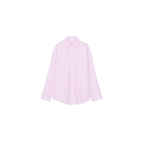 The Frankie Shop Rimini Oversized Poplin Shirt - Pink/White Stripe - Oversized Minimalist Tops in Multicolour - Shop at Luxury Shoes 