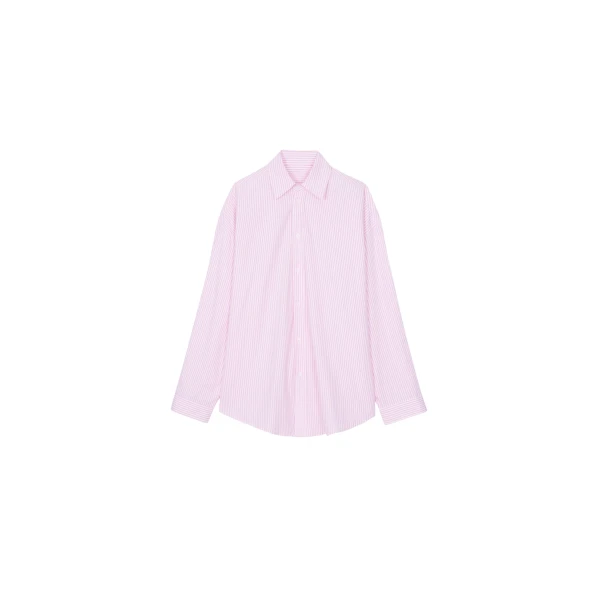 The Frankie Shop Rimini Oversized Poplin Shirt - Pink/White Stripe - Oversized Minimalist Tops in Multicolour - Shop at Luxury Shoes 