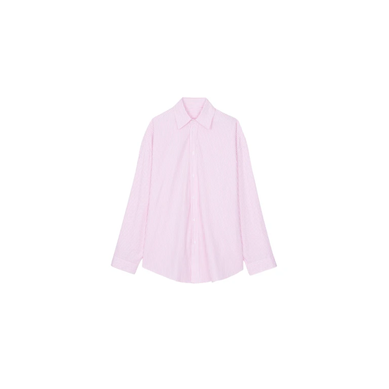 The Frankie Shop Rimini Oversized Poplin Shirt - Pink/White Stripe - Oversized Minimalist Tops in Multicolour - Shop at Luxury Shoes 