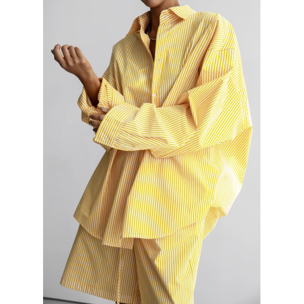 The Frankie Shop Rimini Oversized Poplin Shirt - Yellow/White Stripe - Oversized Minimalist Tops in Multicolour - Shop at Luxury Shoes 
