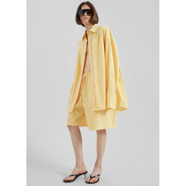 The Frankie Shop Rimini Oversized Poplin Shirt - Yellow/White Stripe - Oversized Minimalist Tops in Multicolour - Shop at Luxury Shoes 