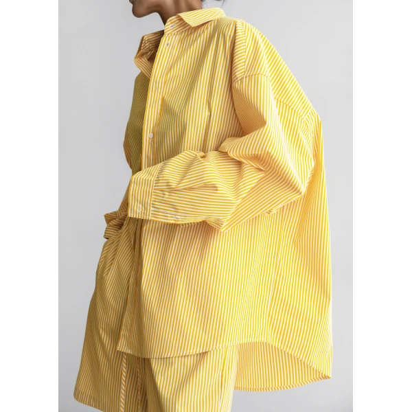 The Frankie Shop Rimini Oversized Poplin Shirt - Yellow/White Stripe - Oversized Minimalist Tops in Multicolour - Shop at Luxury Shoes 