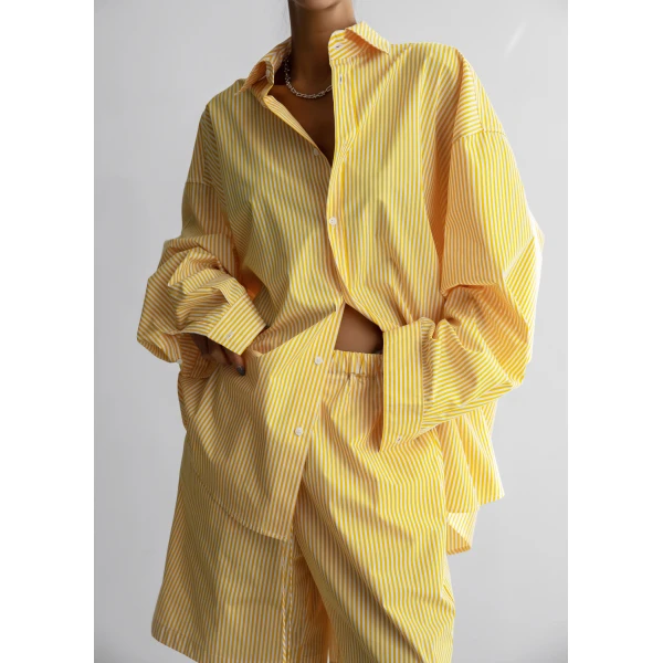 The Frankie Shop Rimini Oversized Poplin Shirt - Yellow/White Stripe - Oversized Minimalist Tops in Multicolour - Shop at Luxury Shoes 