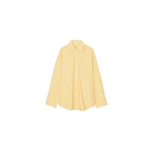 The Frankie Shop Rimini Oversized Poplin Shirt - Yellow/White Stripe - Oversized Minimalist Tops in Multicolour - Shop at Luxury Shoes 