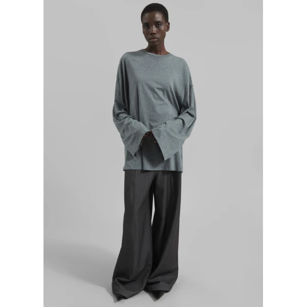 The Frankie Shop Rio Oversized Sleeve Tee - Dark Grey Melange - Oversized Minimalist Tops in Grey - Shop at Luxury Shoes 