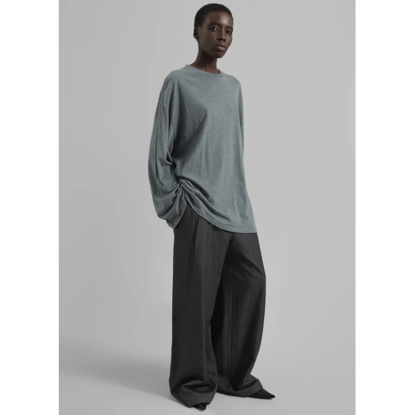 The Frankie Shop Rio Oversized Sleeve Tee - Dark Grey Melange - Oversized Minimalist Tops in Grey - Shop at Luxury Shoes 