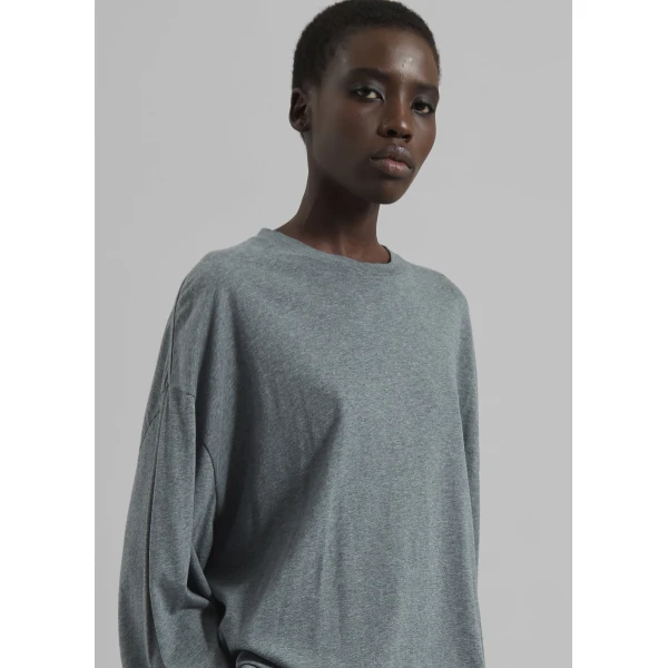 The Frankie Shop Rio Oversized Sleeve Tee - Dark Grey Melange - Oversized Minimalist Tops in Grey - Shop at Luxury Shoes 