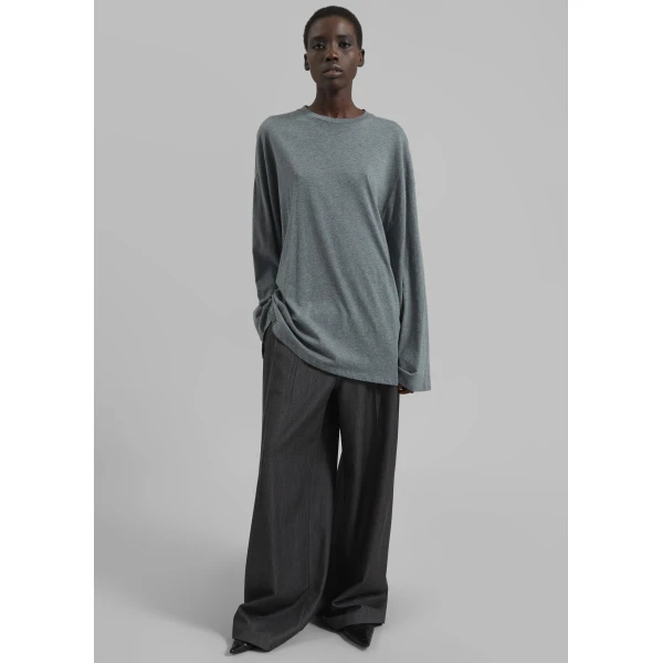The Frankie Shop Rio Oversized Sleeve Tee - Dark Grey Melange - Oversized Minimalist Tops in Grey - Shop at Luxury Shoes 