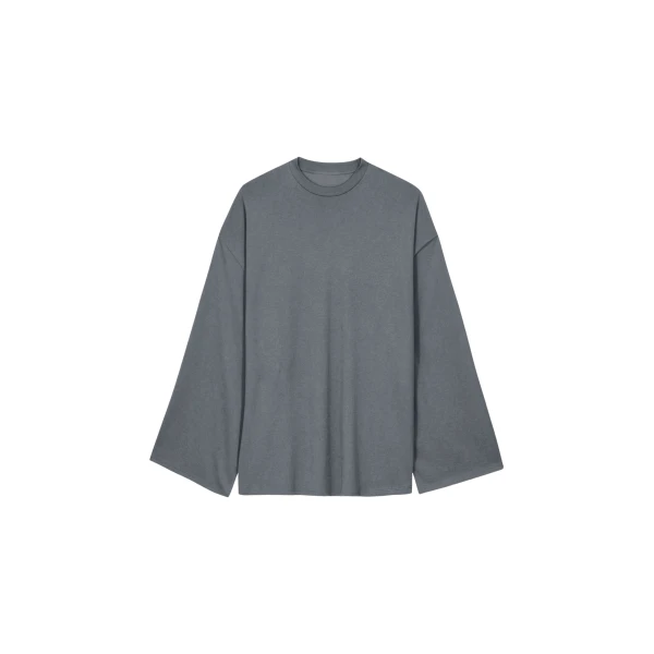 The Frankie Shop Rio Oversized Sleeve Tee - Dark Grey Melange - Oversized Minimalist Tops in Grey - Shop at Luxury Shoes 