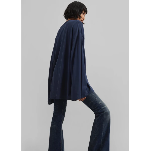 The Frankie Shop Rio Oversized Sleeve Tee - Dark Navy - Oversized Minimalist Tops in Blue - Shop at Luxury Shoes 