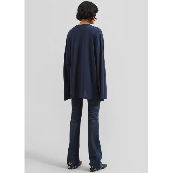 The Frankie Shop Rio Oversized Sleeve Tee - Dark Navy - Oversized Minimalist Tops in Blue - Shop at Luxury Shoes 