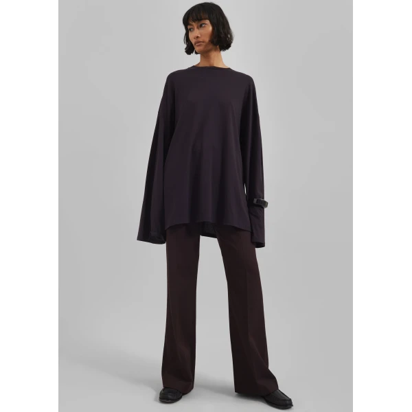 The Frankie Shop Rio Oversized Sleeve Tee - Dark Plum - Oversized Minimalist Tops in Purple - Shop at Luxury Shoes 