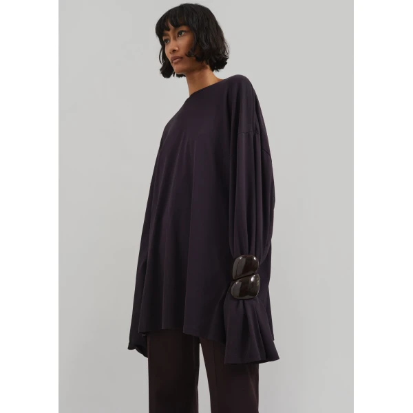 The Frankie Shop Rio Oversized Sleeve Tee - Dark Plum - Oversized Minimalist Tops in Purple - Shop at Luxury Shoes 