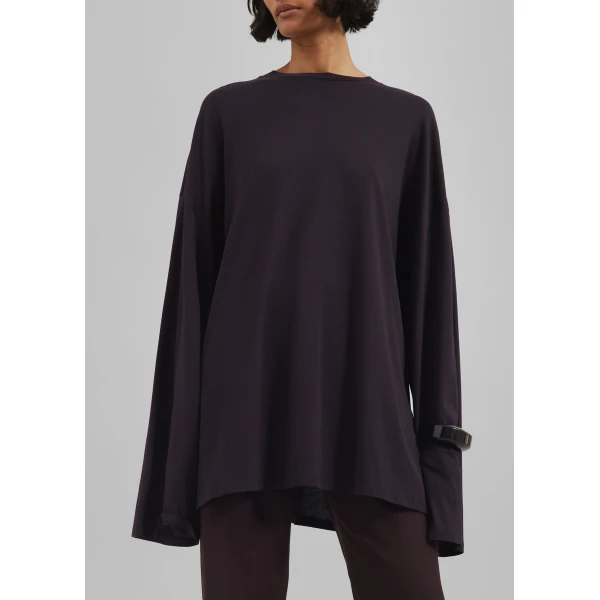 The Frankie Shop Rio Oversized Sleeve Tee - Dark Plum - Oversized Minimalist Tops in Purple - Shop at Luxury Shoes 
