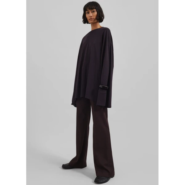 The Frankie Shop Rio Oversized Sleeve Tee - Dark Plum - Oversized Minimalist Tops in Purple - Shop at Luxury Shoes 