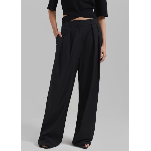 The Frankie Shop Ripley Pleated Trousers - Black - Oversized Minimalist Pants in Black - Shop at Luxury Shoes 