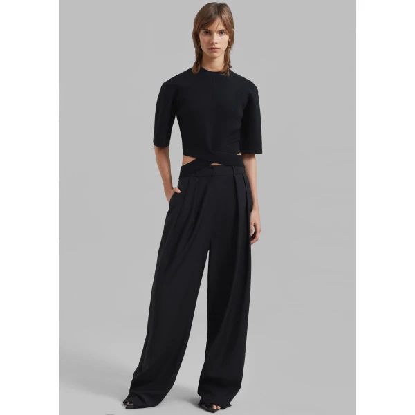 The Frankie Shop Ripley Pleated Trousers - Black - Oversized Minimalist Pants in Black - Shop at Luxury Shoes 
