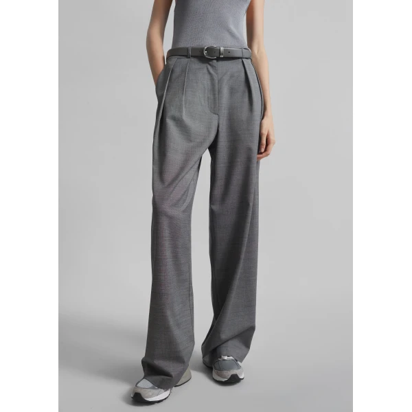 The Frankie Shop Ripley Pleated Trousers - Grey Melange - Oversized Minimalist Pants in Grey - Shop at Luxury Shoes 