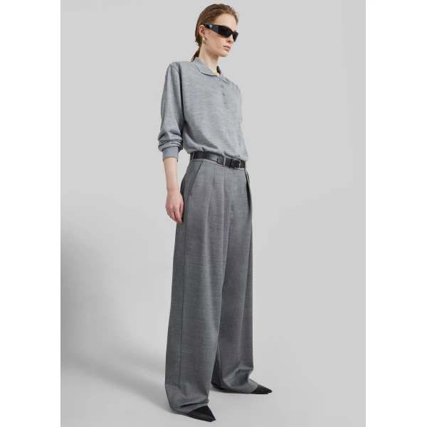 The Frankie Shop Ripley Pleated Trousers - Grey Melange - Oversized Minimalist Pants in Grey - Shop at Luxury Shoes 