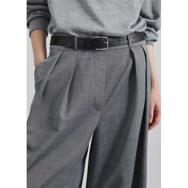 The Frankie Shop Ripley Pleated Trousers - Grey Melange - Oversized Minimalist Pants in Grey - Shop at Luxury Shoes 