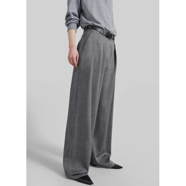 The Frankie Shop Ripley Pleated Trousers - Grey Melange - Oversized Minimalist Pants in Grey - Shop at Luxury Shoes 