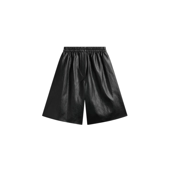 The Frankie Shop Risarven Faux Leather Bermuda Shorts - Black - Oversized Minimalist Shorts in Black - Shop at Luxury Shoes 