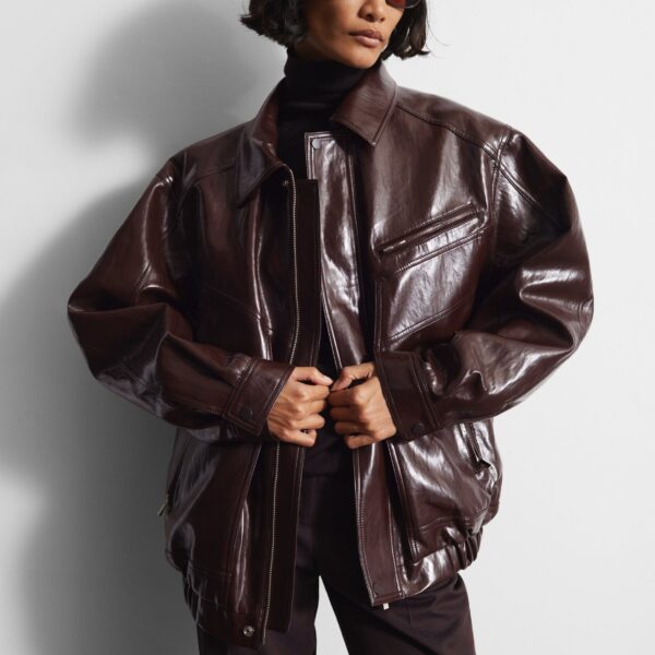 The Frankie Shop Risner Faux Leather Jacket – Burgundy, view 2