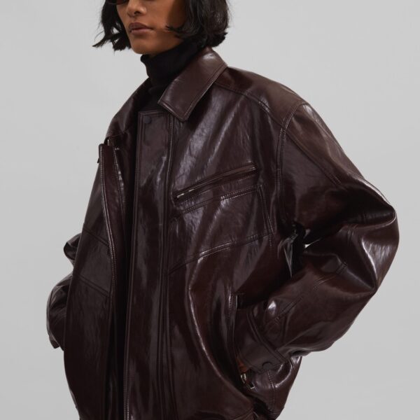 The Frankie Shop Risner Faux Leather Jacket – Burgundy, view 3